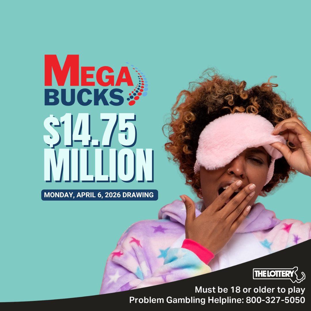 MAStateLottery's tweet image. #MondayMood 🥱 Get your Megabucks ticket and get back in your pajamas!

💰 Tonight's Megabucks estimated jackpot is $14.75 MILLION 💰

#MassLottery
#Lottery
#NationalPajamaDay
#Megabucks
#Jackpot
#Massachusetts