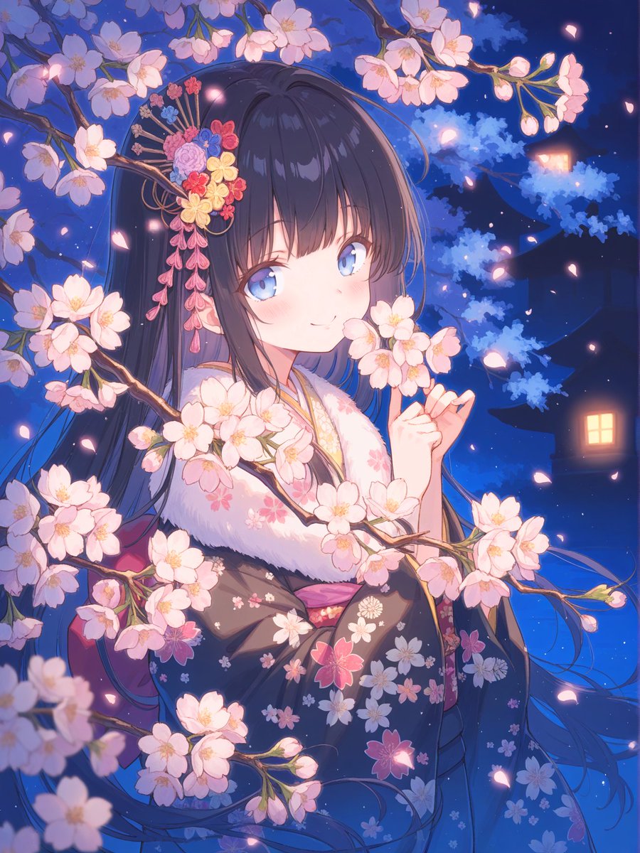 STISKN_'s tweet photo. #AIイラスト #AIart 
城下で夜桜のお花見をする着物のお姫様を作ってみました。 https://t.co/vYcGyDCSFS