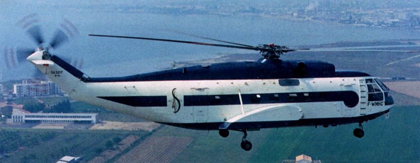 7 April 1967. First flight of the Aerospatiale SA 321F 'Super Frelon'. Commercial airline helicopter powered by three Turbomeca IIIC-3 turboshaft engines, with accommodation for up to 37 passengers.