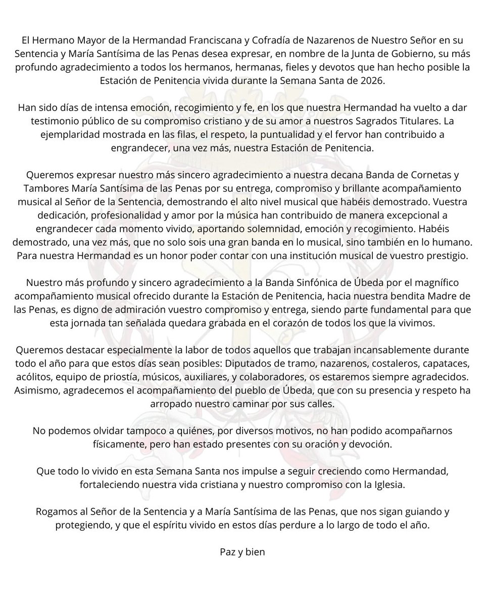 Hermandad de la Sentencia, de Úbeda tweet media