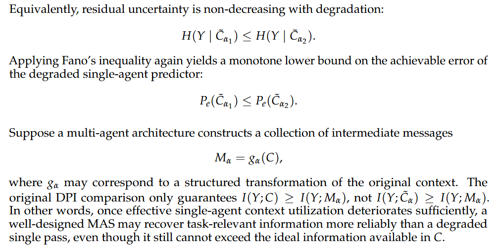 dattranm's tweet photo. But MAS is not useless.

Our theory predicts - and our experiments support - that MAS can become more competitive when the single agent’s effective context utilization degrades.

That is exactly what we see in our context degradation experiments.