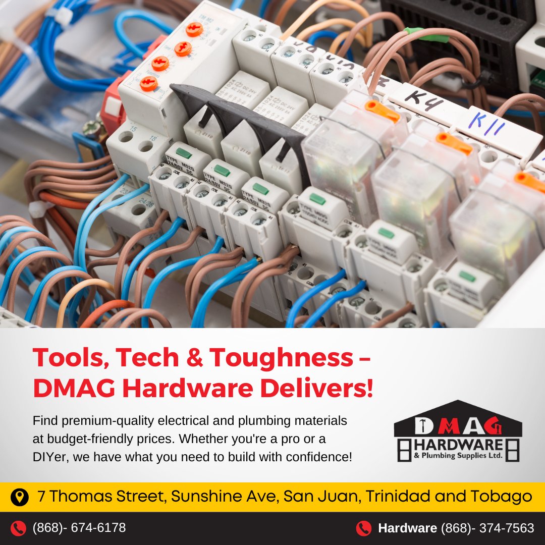 DmagLtd's tweet image. ⚡ Power Your #Projects with DMAG #Hardware!
Our affordable #electrical supplies make it easy to complete any project with ease and efficiency. Shop now for quality you can trust! 💡🔌
.
Order now!
Contact us at 868-374-7563 via WhatsApp or by calling