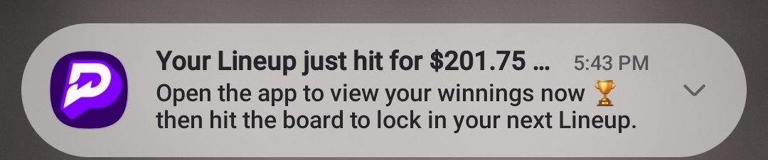 Prizepicks does a lot of shit wrong but the way the hit you with a victory lap notification when you win isnt one of them