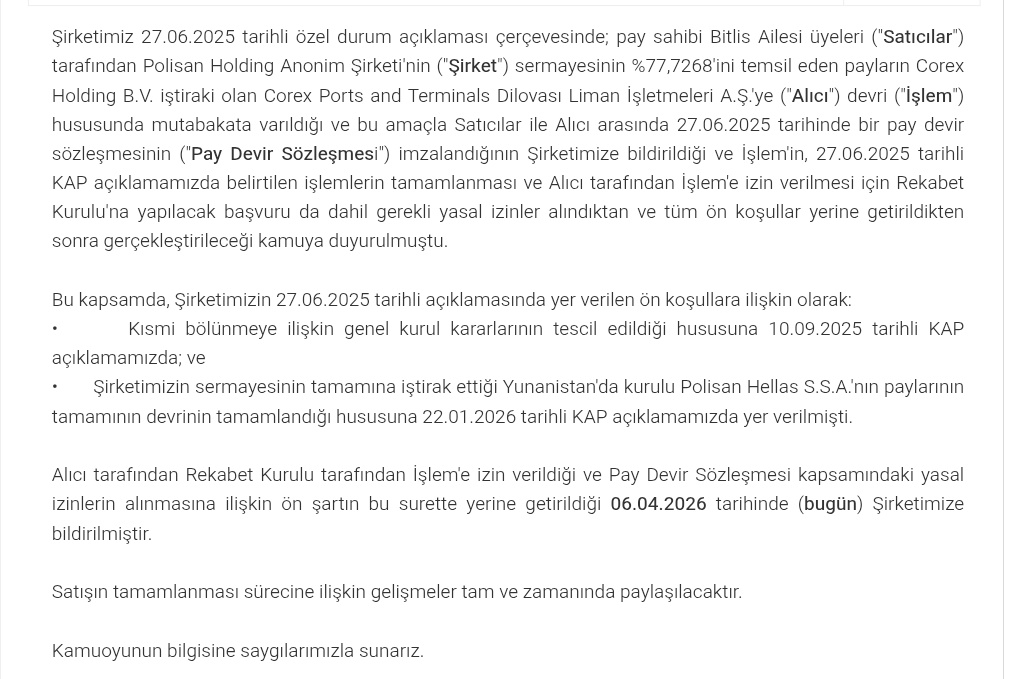 PiyasaTurkiye's tweet image. #POLHO Polisan Holding'in yeni sahibi Yüksel Yıldırım oldu.

📍Rekabet Kurumu, Polisan Holding'in Yüksel Yıldırım'ın sahibi olduğu Corex'e devrine izin verdi.

📍Polisan Holding Bünyesindeki Şirketler
▪️Polisan Yapıkim
▪️Poliport Kimya
▪️Polisan Kimya