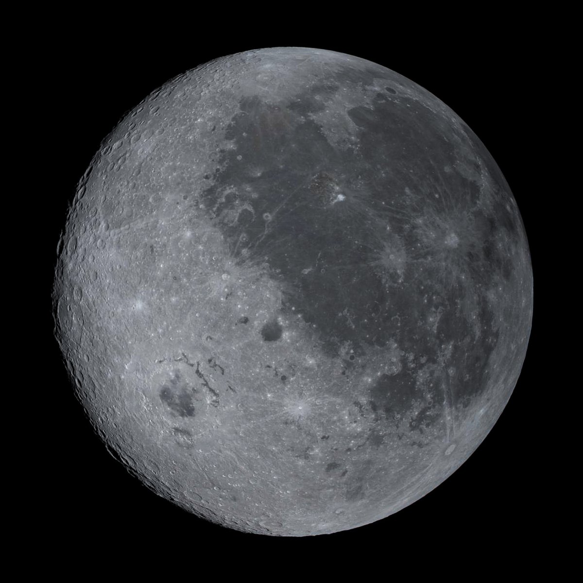From the Artemis II Multimedia library: Orientale on Display

In this fully illuminated view of the Moon, the near side (the hemisphere we see from Earth), is visible on the right. It is identifiable by the dark splotches that cover its surface. These are ancient lava flows from