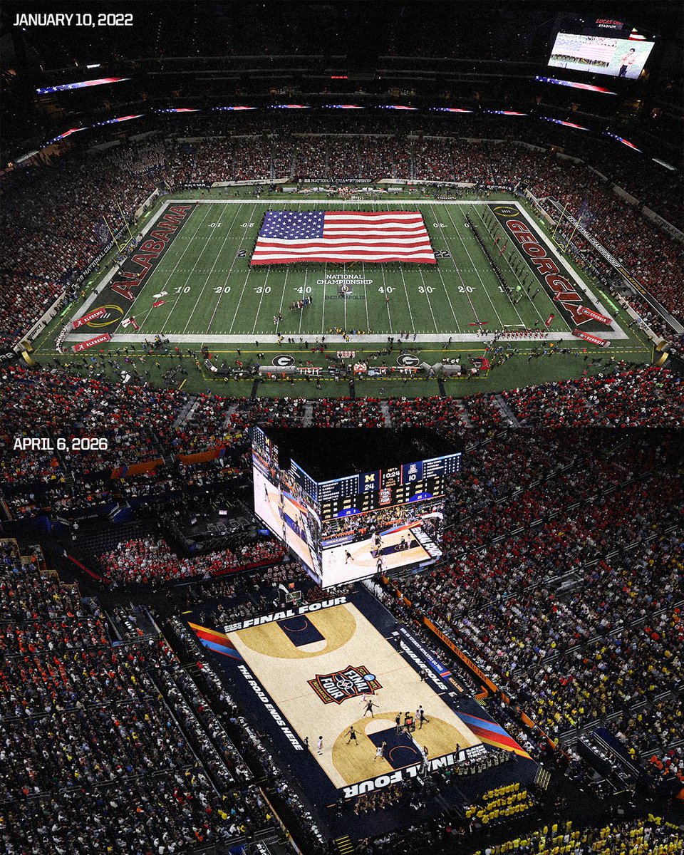 CFBPlayoff's tweet image. The football world’s eyes are all on Indianapolis tonight, just as they were 1,547 days ago when the 2022 CFP National Championship took stage at Lucas Oil Stadium. 🏆

#CFBPlayoff #MarchMadness