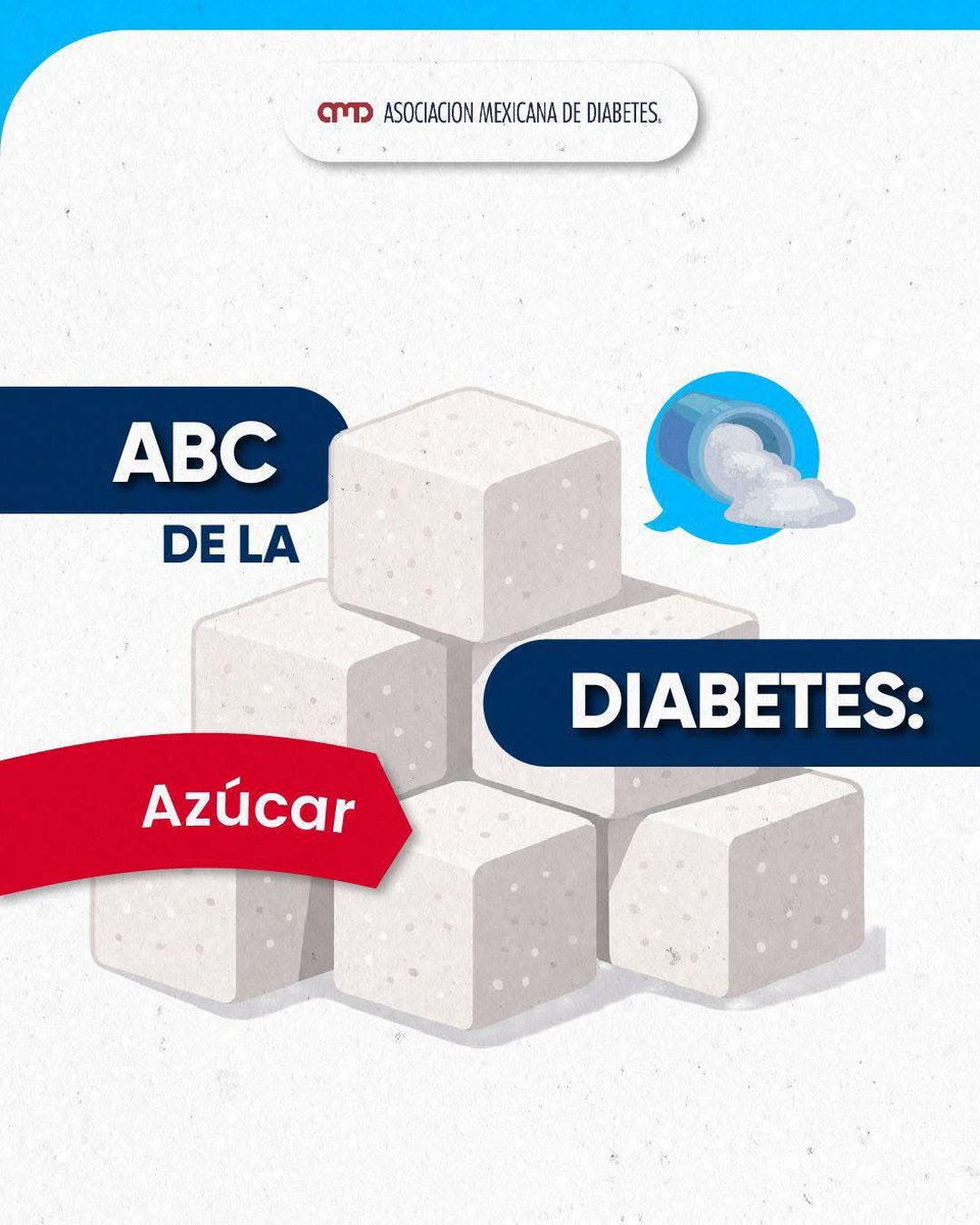 AsocMexDiabetes's tweet photo. ABC de la diabetes: A de azúcar 🍬💙

Empezamos una nueva sección para aclarar dudas y romper mitos 👀

Porque cuando hablamos de azúcar… hay mucha información, pero no siempre es correcta. https://t.co/j3ygzwN9Mk