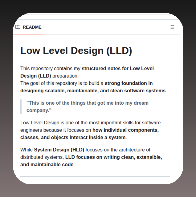 Notes for Low Level Design interview preparation https://t.co/QOKfp9eAAn