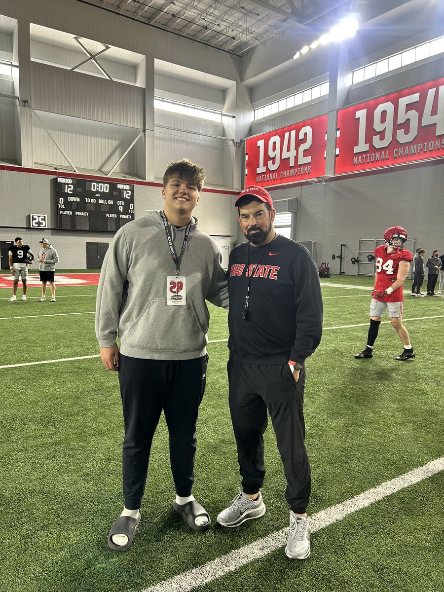 c_burris2028's tweet photo. Thank you @OhioStateFB for a great day at spring practice.   I learned a ton about the program and I can’t wait to be back!  @ryandaytime @TylerBowen @Coach_Dickey @etwill21 , @N_Murph . @RyanMayhew_ @markpantoni I met an amazing group of people. @myoungoc77 @mfarrellsports https://t.co/3Zf5rf7ti5