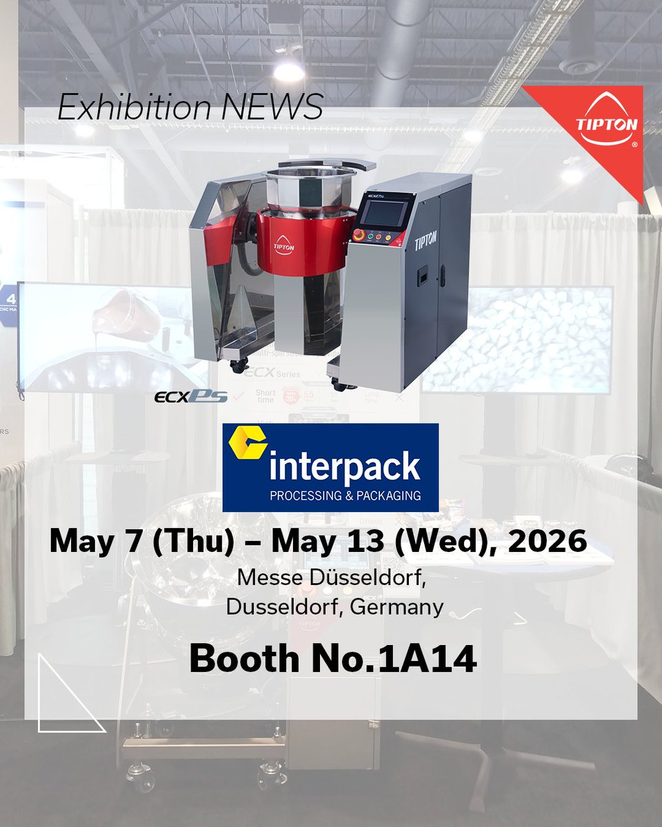 tipton_corp's tweet photo. We will exhibit our coating technology at「INTERPACK 2026」📣

📆Dates: May 7 (Thu) – May 13 (Wed), 2026
📍Venue: Messe Düsseldorf
📍Booth No. 1A14

We look forward to seeing you there✨
#interpack #interpack2026 #solutions #coatingmachine
#granulation #tipton https://t.co/mWezcsTwIP