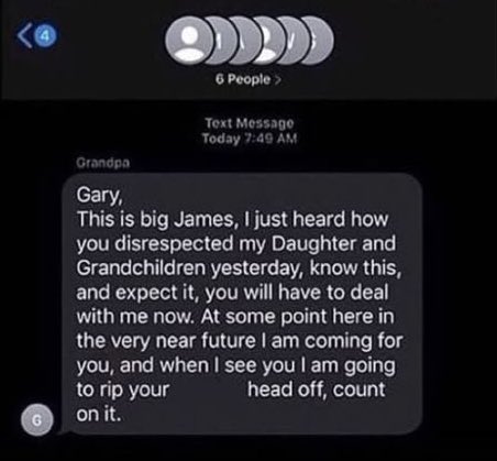 My grandpa sent a threat to my uncle via group text maooooo at 7am in the morning 😭😭