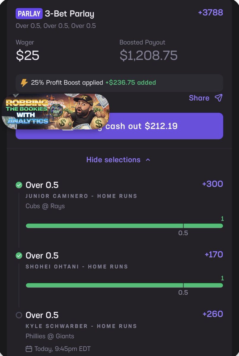 parlizzypapi's tweet photo. SCHWARBER BOMB INCOMING 💣
Parlizzy needs one more…
Kyle Schwarber SEND IT HOME AND WE CASH 💰
Weak cash out @HardRockBet 😴 we HOLDING like real ones
$50 to TWO followers who 💚 & RT WHEN WE CASH
https://t.co/aJ5dTaGh86
#ParlizzyPapi #MLB #GamblingTwitter #HomeRunCall #LFG