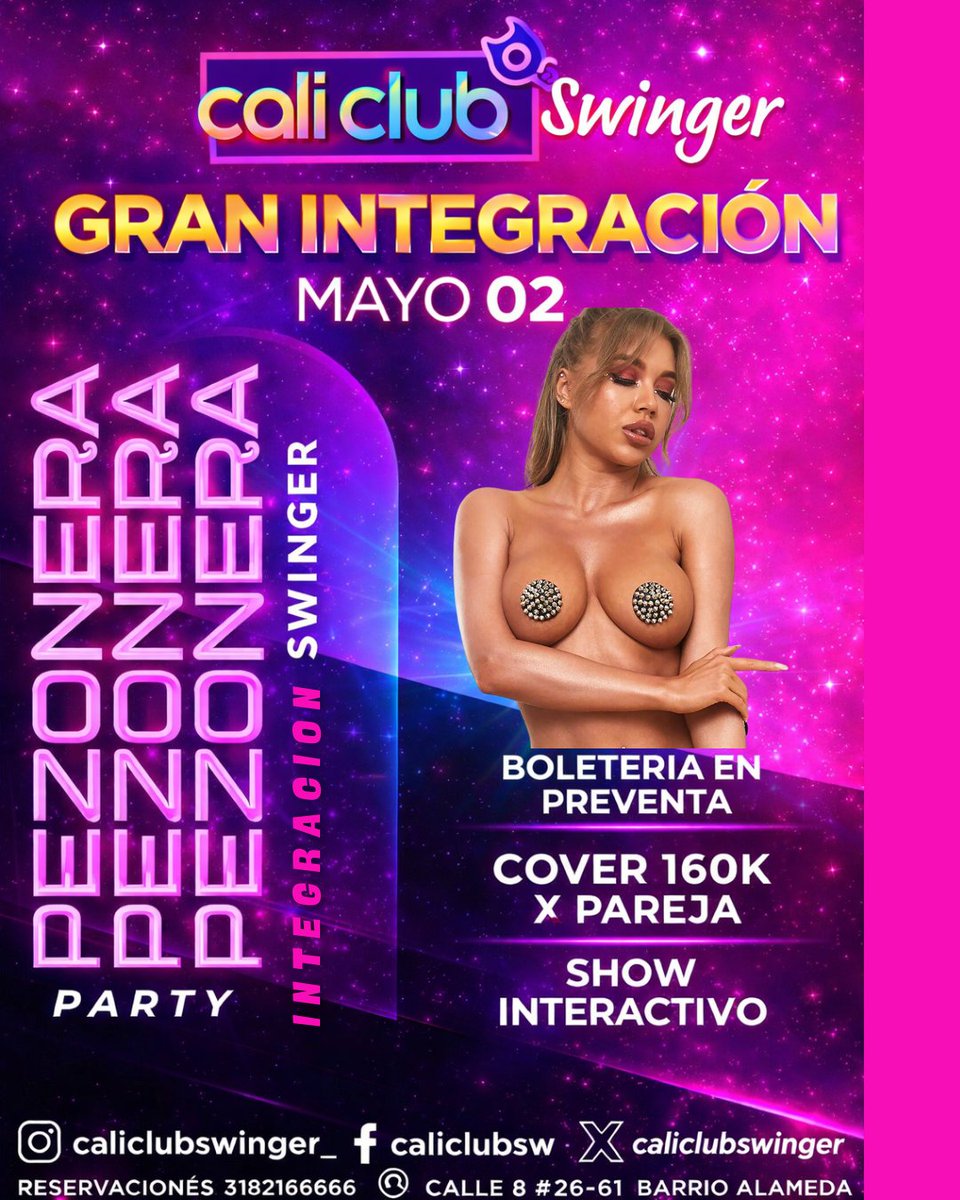 ✨ GRAN INTEGRACIÓN – POZONERAS PARTY ✨🔥
Prepárate para una noche llena de sensualidad, energía y diversión sin límites…
Cali Club Swinger te invita a vivir una experiencia diferente, donde el deseo, la conexión y el ambiente exclusivo se unen en una sola fiesta. 💃🕺
🌌 Una