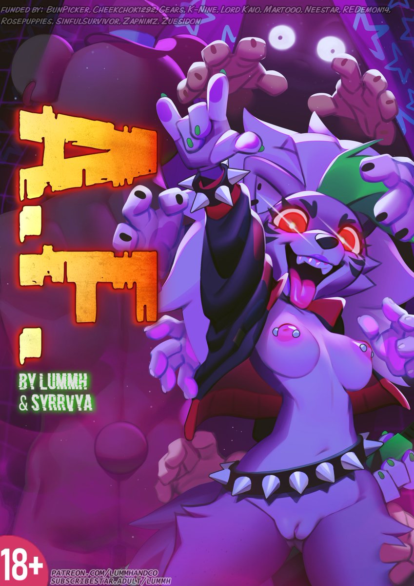 Made with <a href="/syrrvya/">Syrvya</a>, here's A.F., our Five Nights at Freddy's comic!

Featuring Roxanne Wolf &amp; Glamrock Freddy!

Page 1 drops tomorrow! 
Page 2’s already up on patreon.com/Lummhandco
(Up to page 11 if you wanna support the comic directly)!