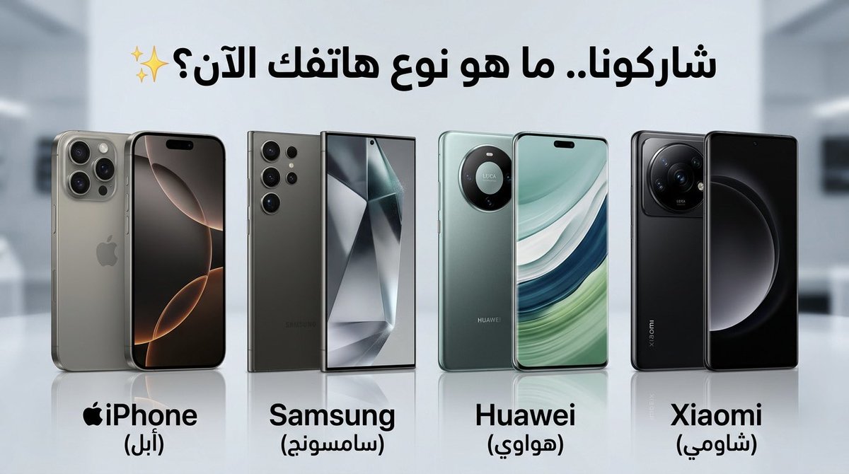 AliSaleh142440's tweet photo. "سؤال سريع.. ما هو نوع الهاتف الذي تستخدمه الآن لتصفح هذا المنشور؟ 📱🤔

• iPhone (أبل)

• Samsung (سامسونج)

• Huawei (هواوي)

• Xiaomi (شاومي)

يالله نشوف أيهما مكتسح ومسيطر على الجمهور https://t.co/aQXYxfFKPh