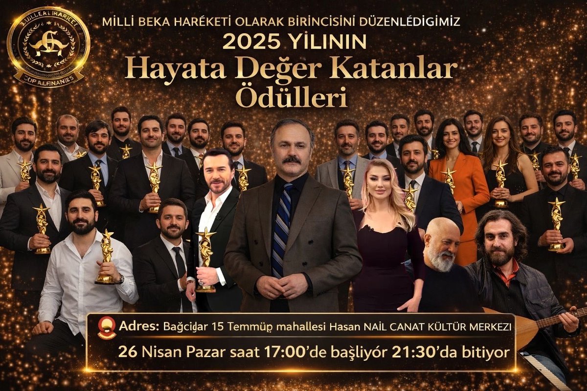 ✨ 2025“Hayata Değer Katanlar” Ödülleri ✨
Milli Beka Hareketi olarak bu yıl ilkini düzenleyeceğimiz “Hayata Değer Katanlar” Ödülleri ile toplumumuza ilham olan, emekleriyle fark yaratan ve geleceğe umut aşılayan değerli isimleri onurlandıracağız. 🇹🇷
Her biri kendi alanında iz