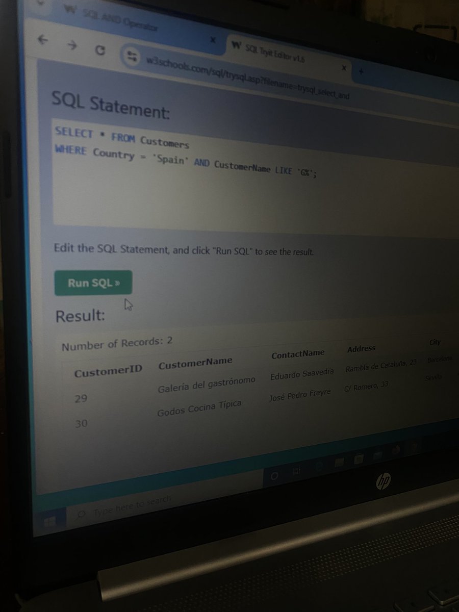 RofiatYusu21624's tweet photo. Day 18 📊

Been off for a bit because my laptop had issues 😩
But I’m back now 💻🔥

Practiced SQL today (SELECT, WHERE, AND)

We keep going 💯
#DataAnalysisJourney https://t.co/IQQmd8j0Eu