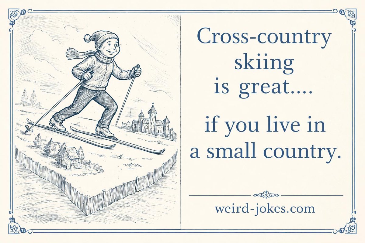 Cross-country skiing is great if you live in a small country.
weird-jokes.com