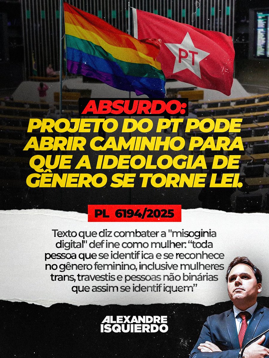 Isquierdorio's tweet photo. ABSURDO! A esquerda quer impor a Ideologia de Gênero. Projeto do PT sobre “misoginia digital” quer definir mulher como “toda pessoa que se identifica e se reconhece no gênero feminino, inclusive mulheres trans, travestis e pessoas não binárias que assim se identifiquem”. https://t.co/n1ZPCbtXO1