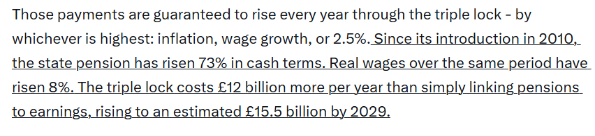 AnglesonWalter's tweet photo. @isnit0 Isn't it a bit dishonest to compare nominal terms state pension growth to real terms earnings growth? Clearly the two have diverged due to the triple lock, but not to the degree this comparison suggests. https://t.co/OLP9IRchKC