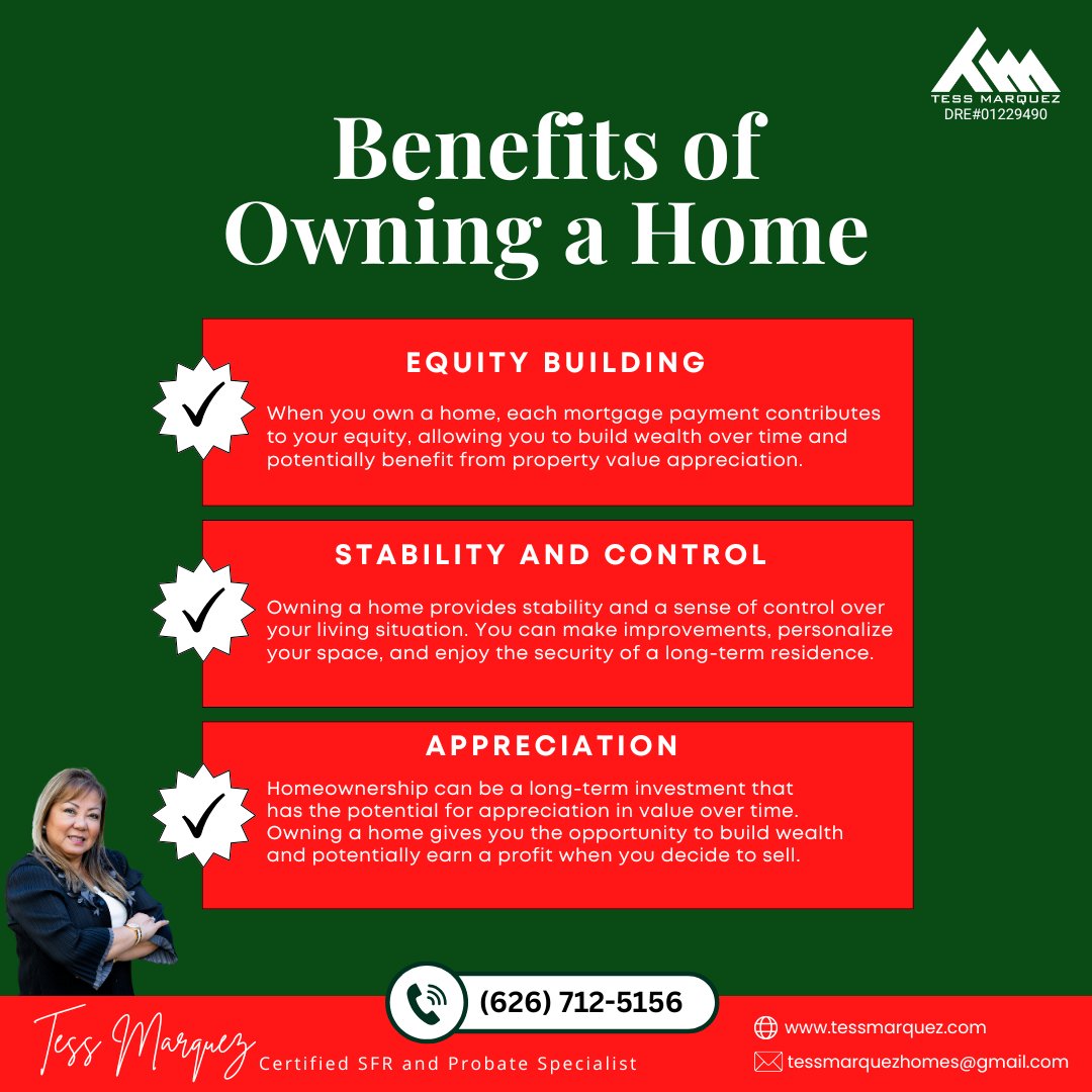 Owning a home = equity + stability + long-term wealth 🏡

Thinking about buying? Let’s talk.

📞 (626) 712-5156

#Homeownership #RealEstate #FirstTimeBuyer #WealthBuilding #CaliforniaHomes