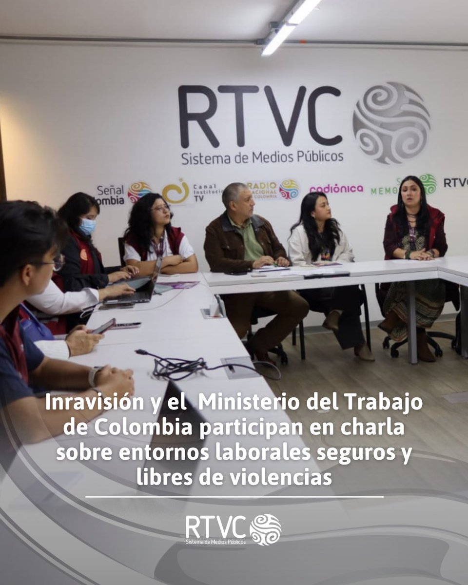 RTVCco's tweet image. #AEstaHora los colaboradores de Inravisión @RTVCco participan de una charla de @MintrabajoCol para garantizar entornos laborales dignos, seguros y libres de acoso y violencias, en el marco de su Plan Nacional a medios de comunicación públicos y privados. 📺🙌🏻