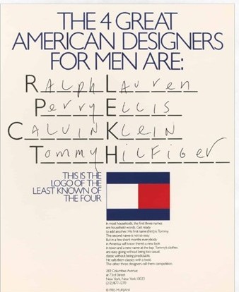 JBeefheart's tweet image. Tommy Hilfiger a fait exactement la même chose dans les années 80 en se positionnant à côté de Calvin Klein et Ralph Lauren dans leurs pubs, personne ne connaissait la marque a l'époque.