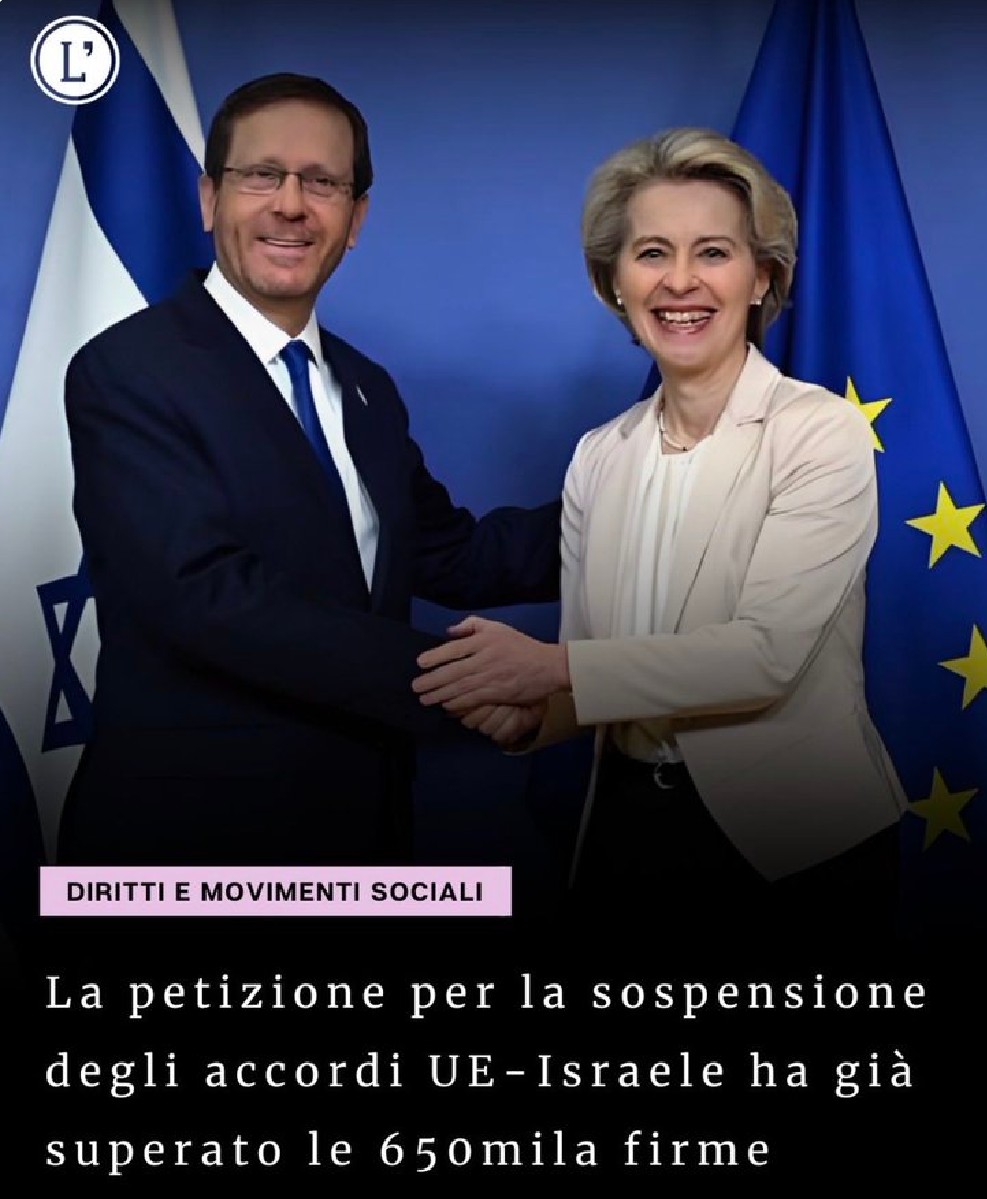 BLOCCHIAMO I FINANZIAMENTI EUROPEI AD ISRAELE. DOBBIAMO RAGGIUNGERE 1 MILIONE DI FIRME. NE MANCANO 300MILA. È ALLA NOSTRA PORTATA.
QUI IL LINK PER FIRMARE. GRAZIE  ⬇️

citizens-initiative.europa.eu/initiatives/de…