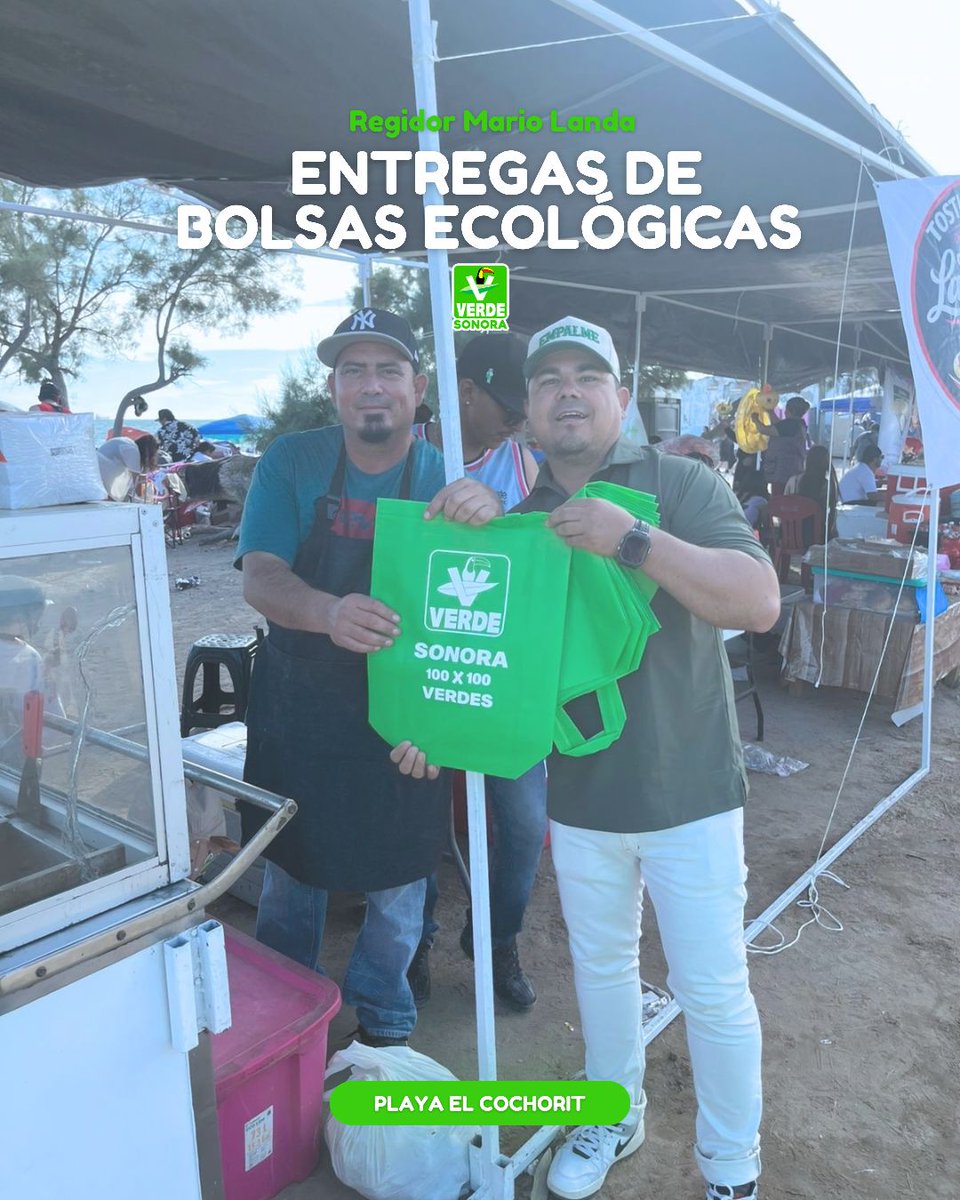 partidoverdeson's tweet photo. Acciones que sí hacen la diferencia 🌱♻️

El regidor de Empalme, Mario Landa, entregó bolsas ecológicas en playa El Cochorit durante Semana Santa, promoviendo la recolección responsable de basura.

Cuidar nuestras playas es tarea de todas y todos 💚🌊 https://t.co/jyL8syUpuP