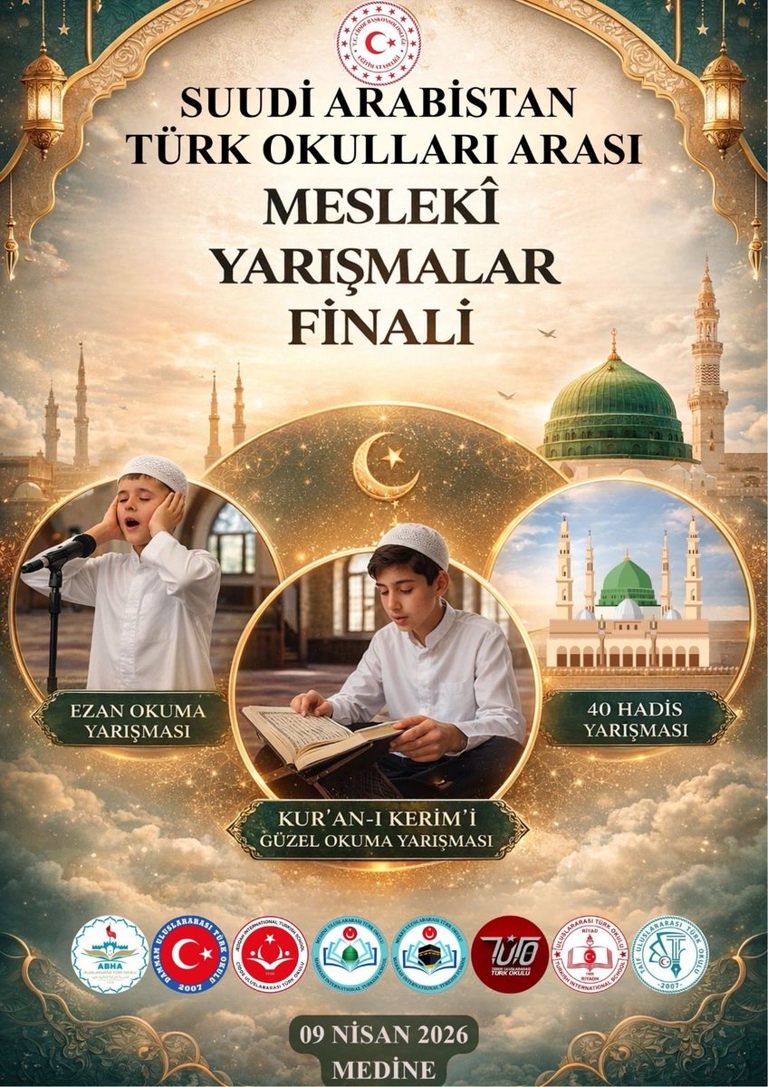 CiddeEgitim's tweet photo. Cidde Eğitim Ataşeliği’nce yürütülen ve Medine Uluslararası Türk Okulu’nun ev sahipliğinde düzenlenen 80 öğrencimizin yarışacağı Suudi Arabistan Türk Okulları Arası Mesleki Yarışmalar Final Programı, 9 Nisan 2026 tarihinde Medine’de gerçekleştirilecektir. https://t.co/ZPdAjLxB2R