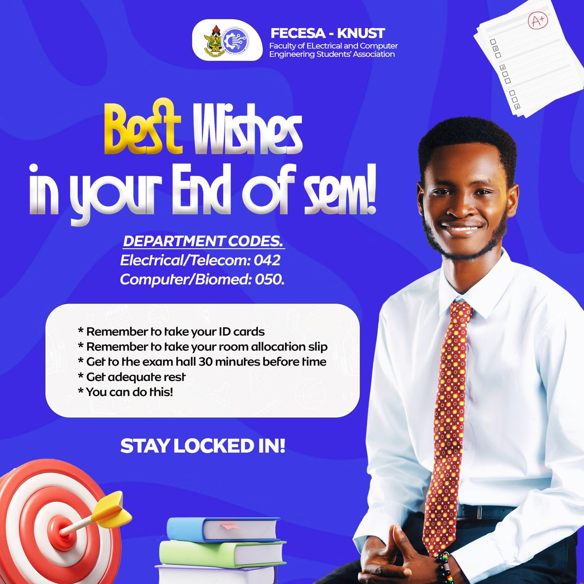 cbet_knust's tweet photo. 𝐄𝐗𝐀𝐌𝐒 𝐃𝐎𝐍𝐓 𝐒𝐓𝐀𝐍𝐃 𝐀 𝐂𝐇𝐀𝐍𝐂𝐄 𝐀𝐆𝐀𝐈𝐍𝐒𝐓 𝐓𝐇𝐄 𝐌𝐈𝐍𝐃𝐒 𝐎𝐅 𝐅𝐄𝐂𝐄𝐒𝐀!🧠👊🏽
The late nights, the early mornings, the sacrifices — it all leads to THIS moment.💥

 𝐋𝐎𝐂𝐊 𝐈𝐍, 𝐖𝐀𝐋𝐊 𝐢𝐧 𝐂𝐎𝐍𝐅𝐈𝐃𝐄𝐍𝐓, 𝐖𝐀𝐋𝐊 𝐨𝐮𝐭 𝐕𝐈𝐂𝐓𝐎𝐑𝐈𝐎𝐔𝐒! https://t.co/bM2rp8lm9l