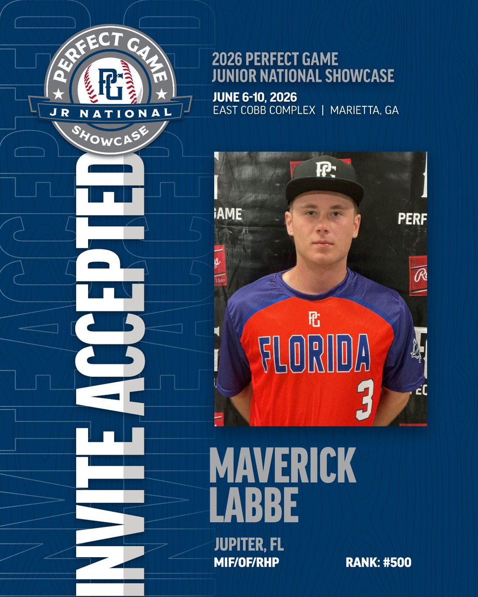 Florida_PG's tweet photo. 🚨INVITE ACCEPTED🚨

@MaverickL_9 is heading to the 2026 Perfect Game Jr National Showcase💪 https://t.co/cniqpHmPnm