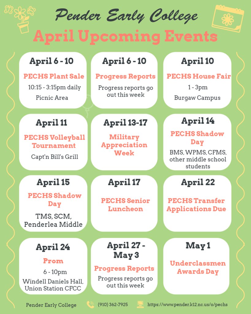 Here is what is going on in April at PECHS!  #PECHSpring
