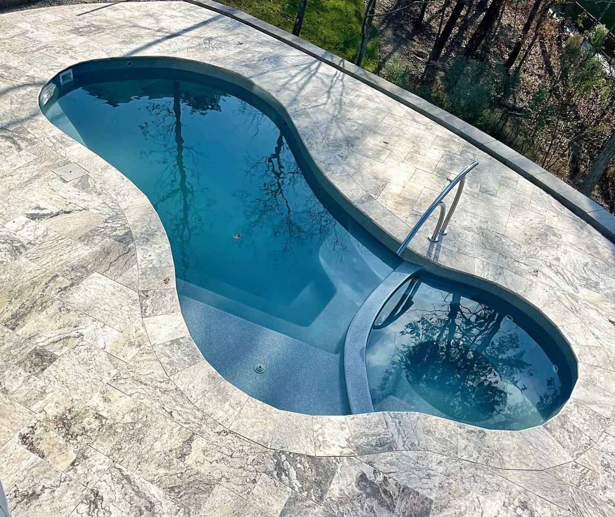 Our Mandalay Bay pool model project. #fiberglasspools #pool #ingroundpool