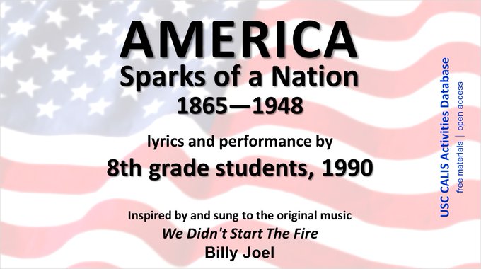 Light a fire! Inspired by <a href="/BillyJoel/">Billy Joel</a> - Students wrote &amp; recorded their own song, Civil War-1948: pop culture, politics, ETC year-by-year. Get PPT template! Hear them sing! Create new songs!
uscdornsife.usc.edu/dept/calis/Sel… 
#MusicVideo #sschat #engsschat #hsgovchat #socialstudies