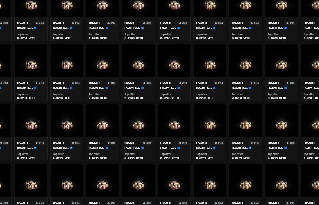 I did another <a href="/hvmtl2/">HVMTL</a> OTC trade, this time with pets, as it was announced that the supply is going to be capped at 500.

The reason I’ve been pushing a bit harder on the project lately is because the potential of the collection seems absolutely not priced in. Beyond Adam, Gabe,