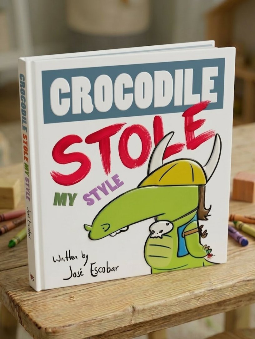 Write_eo's tweet photo. Made a mock book cover for one of my many rejected stories. #Publishers and #LiteraryAgents, take notice!!

CROCODILE STOLE MY STYLE! - 

"A story about a kid, his clothes, and the crocodile who keeps on copying him."

#picturebook #kidlit #original #author #childrensbooks https://t.co/jdQZrq37XK