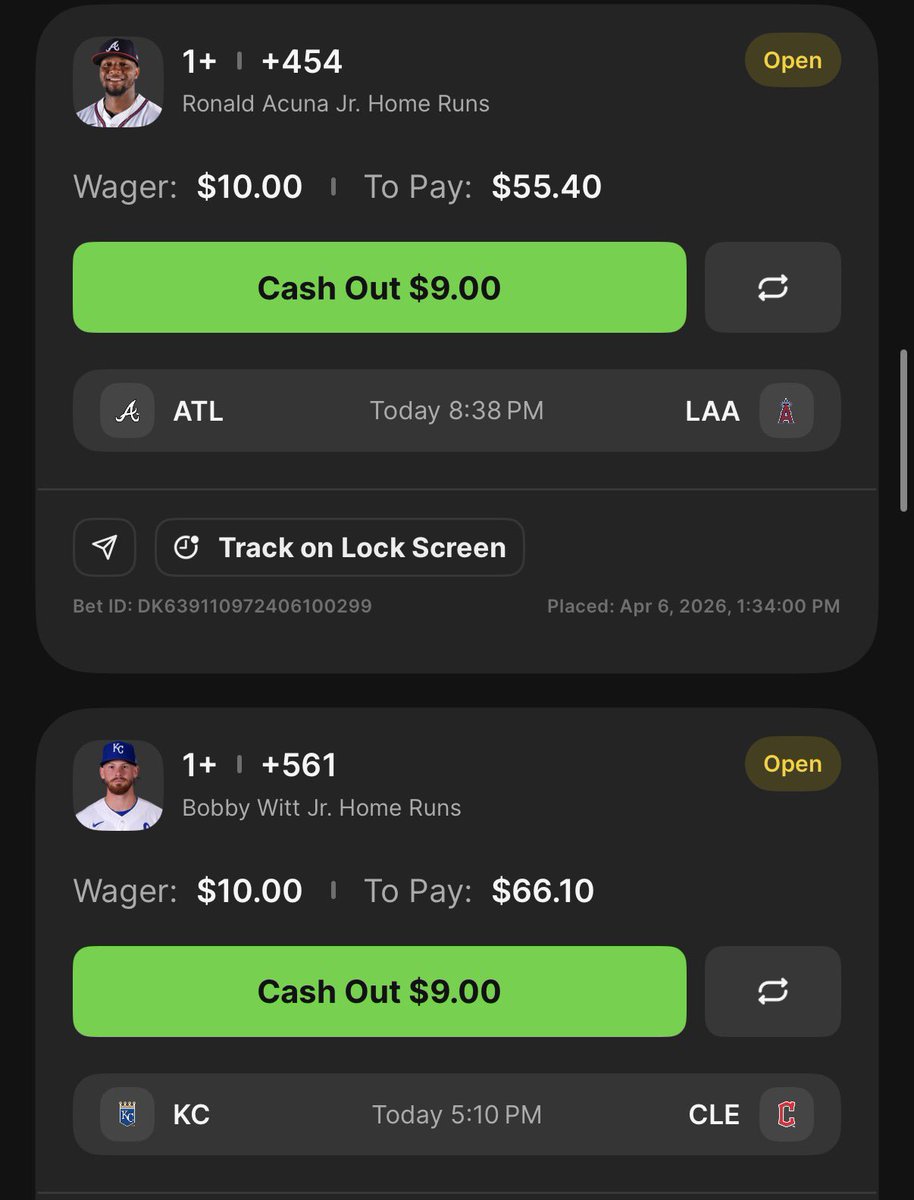 GoldenGambl3's tweet photo. Home-run lays for the day 

Eventually I’ll heat up on these 

To see all my parlays and bets, join the group pinned in my profile 

#mlb #mlbparlays #mlbhomeruns https://t.co/IvFfYssHXn