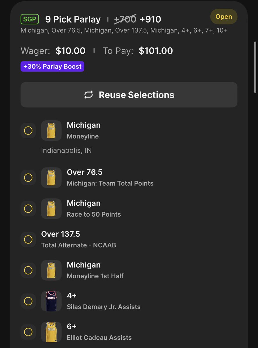 GoldenGambl3's tweet photo. ‼️Championship day‼️ 

Michigan keeps it rolling one more time 

Feeling good about each one of these 

Dominating win from the blue and gold 

#champions #michiganbasketball #ncaa #parlays https://t.co/jI1aGC3Roa
