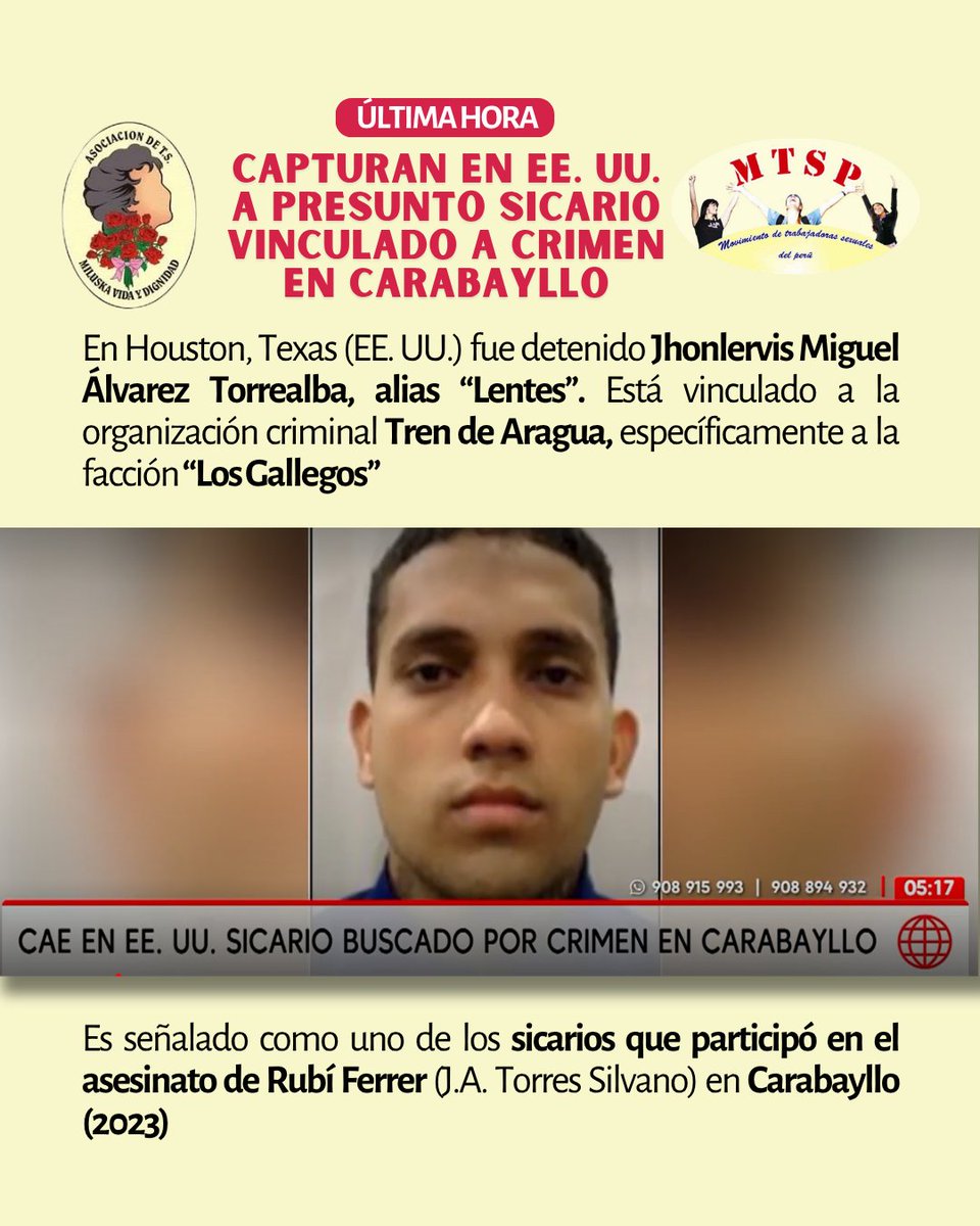 📷 𝐉𝐔𝐒𝐓𝐈𝐂𝐈𝐀 𝐏𝐀𝐑𝐀 𝐑𝐔𝐁𝐈́ 𝐅𝐄𝐑𝐑𝐄𝐑📷
La reciente captura en Estados Unidos de 𝐉𝐡𝐨𝐧𝐥𝐞𝐫𝐯𝐢𝐬 𝐌𝐢𝐠𝐮𝐞𝐥 𝐀́𝐥𝐯𝐚𝐫𝐞𝐳 𝐓𝐨𝐫𝐫𝐞𝐚𝐥𝐛𝐚, 𝐚𝐥𝐢𝐚𝐬 “𝐋𝐞𝐧𝐭𝐞𝐬”, presunto integrante de la organización criminal “𝐓𝐫𝐞𝐧 𝐝𝐞 𝐀𝐫𝐚𝐠𝐮𝐚”