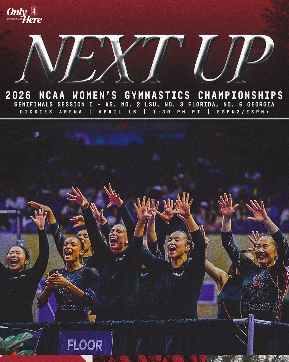 Put a block on your calendar, the details are out 📅

We will compete in the afternoon session alongside No. 2 LSU, No. 3 Florida, and No. 6 Georgia 🤠

#OneMindForUs | #GoStanford