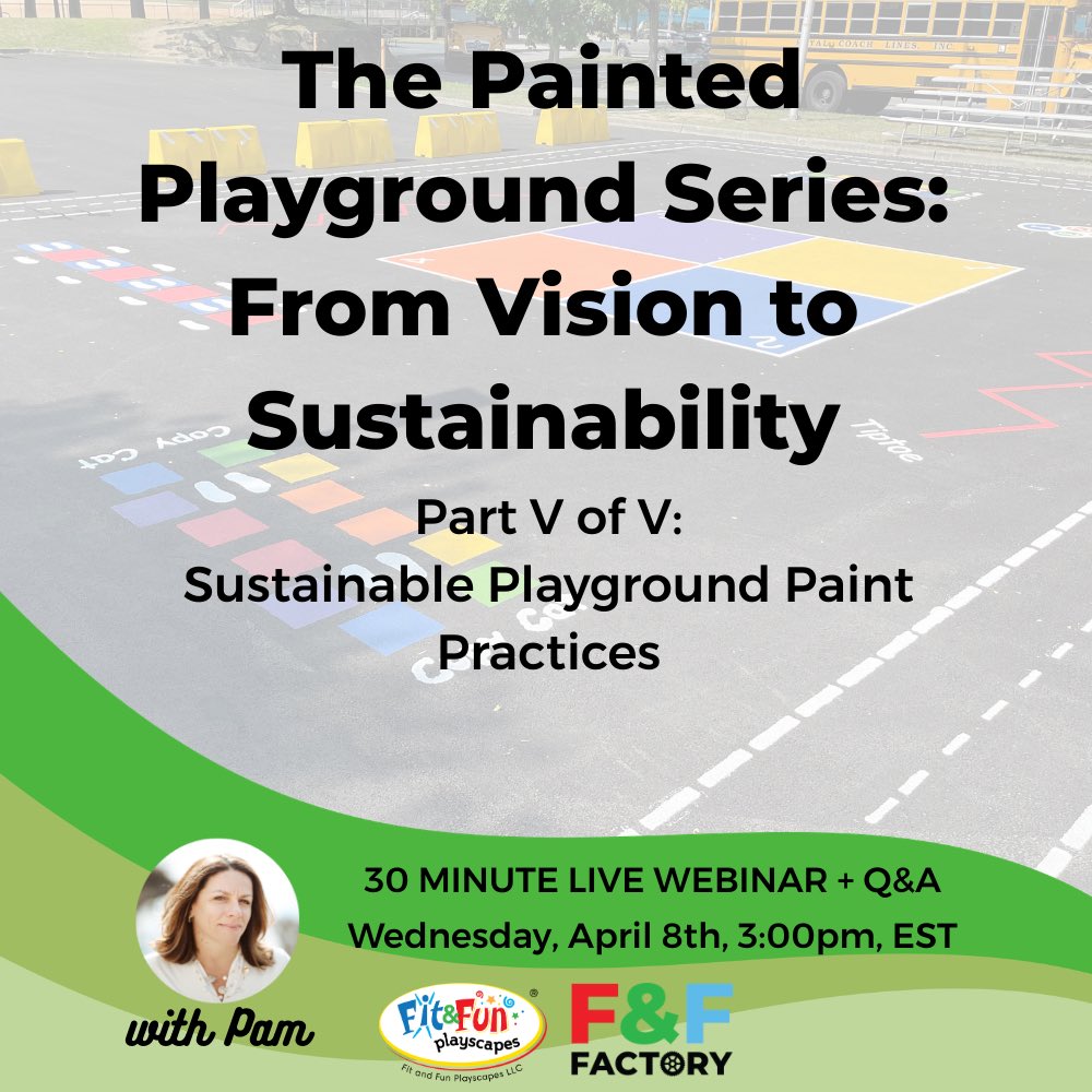 FitandFunPlay's tweet photo. 🌏 Winding down our Playground Painting Webinar Series with a focus on sustainability and maintenance to yield maximum longevity! Please join us live or access prerecorded webinars by signing up today! https://t.co/l0jqX6d3Ol
#recessrefresh #schoolrecess #paintedplaygrounds #PaintedPlaySpaces #paintedplayscapes