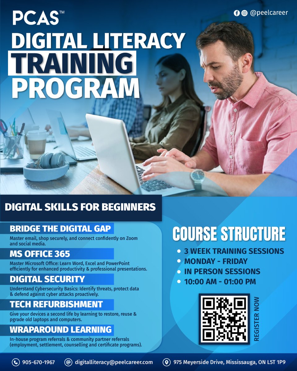 pcas_es's tweet image. Level up your tech skills with PCAS 💻

3-week beginner course covering:
Email, MS Office, cybersecurity &amp;amp; more
📍 Mississauga
Mon–Fri | 10AM–1PM
📞 905-670-1967

Start your digital journey 🚀
#DigitalLiteracy #TechSkills #PCAS