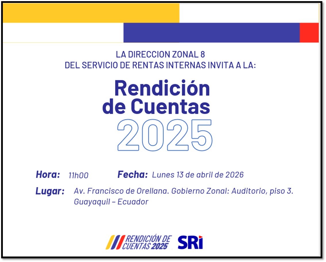 DValenzuelaSRI's tweet photo. Invitamos a la ciudadanía a la presentación de la #RendiciónDeCuentasSRI 2025, donde compartiremos cifras y estadísticas del trabajo realizado por la Zonal 8.

¡Les esperamos! https://t.co/9f4IDrzQcZ