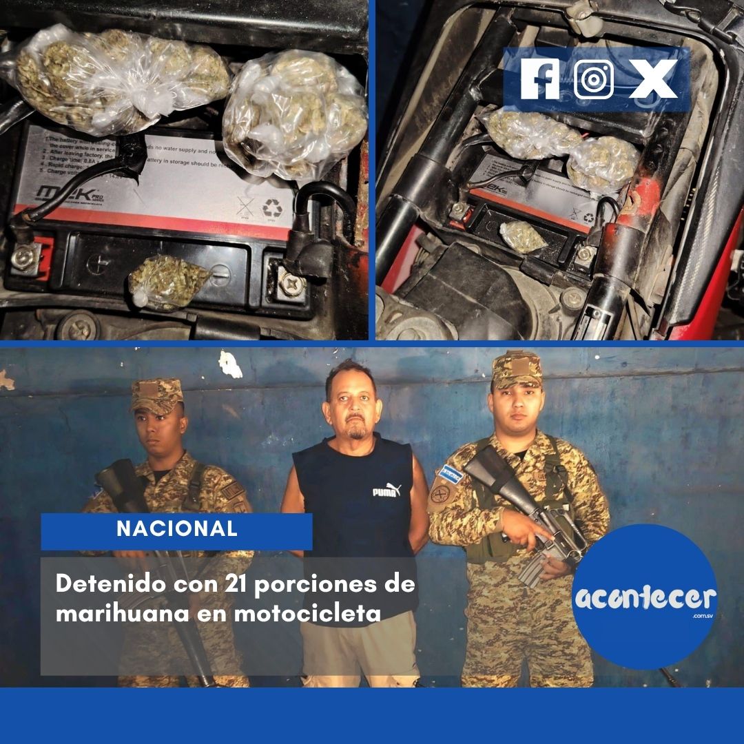 acontecercomsv's tweet photo. #Nacionales⚠️🚔 Detenido con 21 porciones de marihuana en motocicleta
⚠️🚔 Un hombre fue interceptado en la calle Celis, San Salvador, tras ser encontrado con droga en su motocicleta 😟 @fuerzarmadasv
Mas información aquí: https://t.co/5140kA8lYP
#Antidrogas
📝KG https://t.co/kdUEmvWPzA