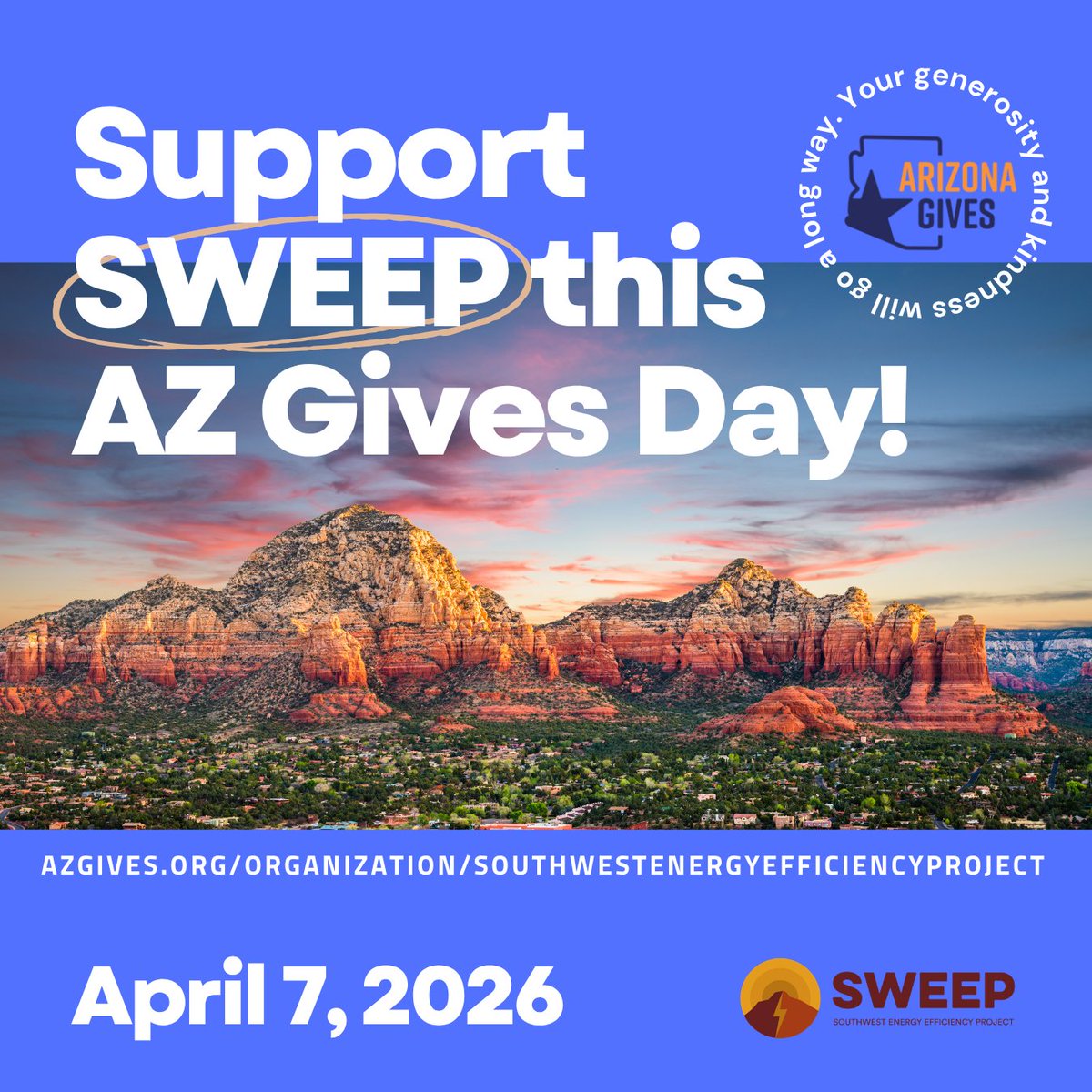sweep_org's tweet photo. Arizona sunshine should mean lower bills, not higher ones. ☀️🌵 Help SWEEP drive smarter energy, EV-ready communities, and cleaner air across the state. Donate today! https://t.co/27E77CwtDS https://t.co/ieFj4PuxWB