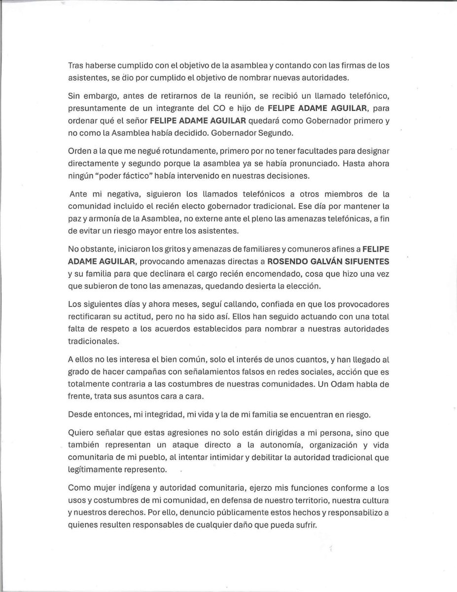 RazaCero's tweet image. #México || La Maestra Virginia Flores Flores, gobernadora tradicional de San José de Xoconoxtle, Mezquital, #Durango, denuncia injerencia de presunto integrante del crimen organizado para imponer nuevo gobernador de esta comunidad.

La Mtra. Virginia Flores solicita protección de