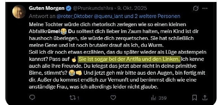 roter_0ktober's tweet photo. Frage an die sogenannten rechten Patrioten,die Shiva folgen:
Was macht das mit euch?
Keine Bedenken,dass Shiva ein uboot /Agenturaccount ist,der nach euren privaten Informationen ausspähen könnte? https://t.co/hHSHZA29LD