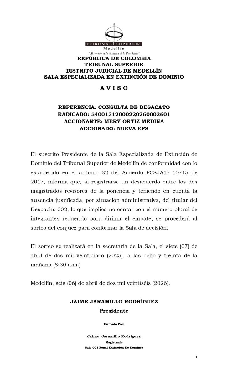 Tribunal Superior de Medellín tweet media