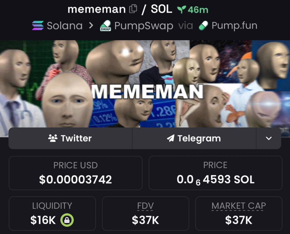 FomoChemist's tweet photo. Highlighted $mememam at $37K Mcap in my alpha Tg
61bSahZBWZgws8HQNSV57mtASrDAN3HBT9DwQNG3Bjt
#mememan #memecoin #solana https://t.co/WML2zzClJ2